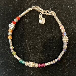 Brighton Multicolor Beaded Bracelet with Silver Charm & Multicolor Crystals 8” .